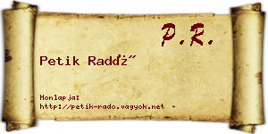 Petik Radó névjegykártya